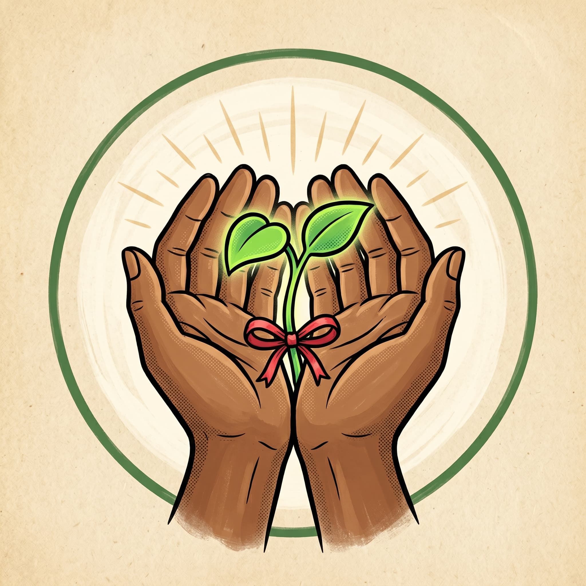 Nonprofit — painted cupped hands holding a sprout emblem