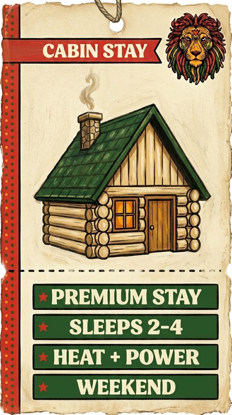 Cabin Camping — painted ticket stub